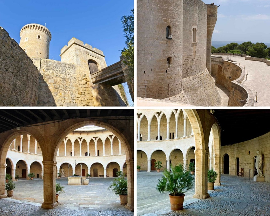 varias fotos del interior y exterior del castillo de Bellever en Palma de Mallorca