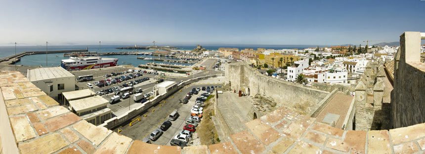 Panoramic view over Tarifa city from Guzman el Bueno