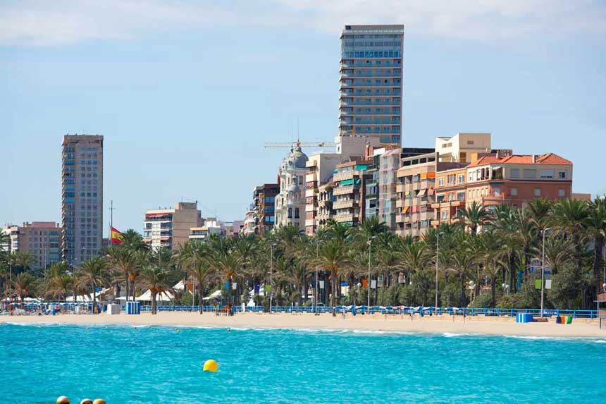 Alicante skyline, Paseo de la Explanada and El Postiguet beach